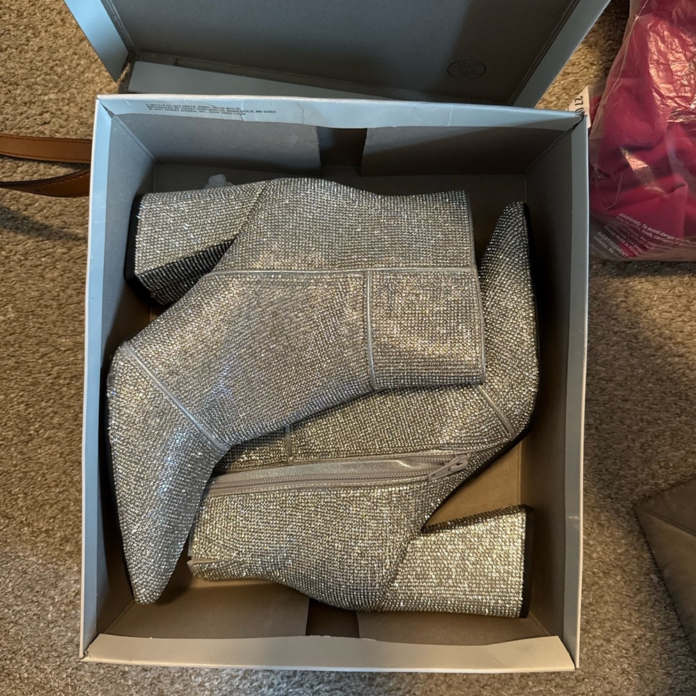Silver Glitter Ankle Boots